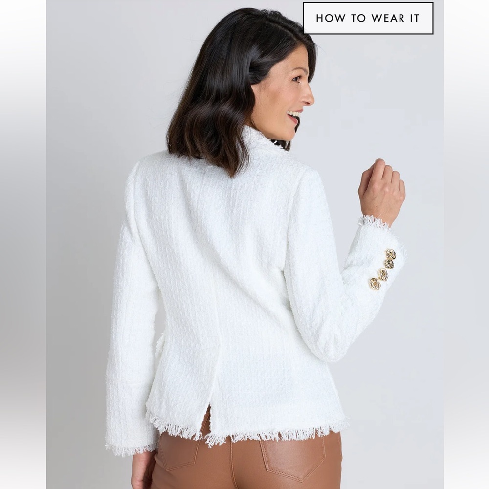 The Noli Shop- GISELLE SINGLE BREASTED TWEED BLAZER - WHITE size large